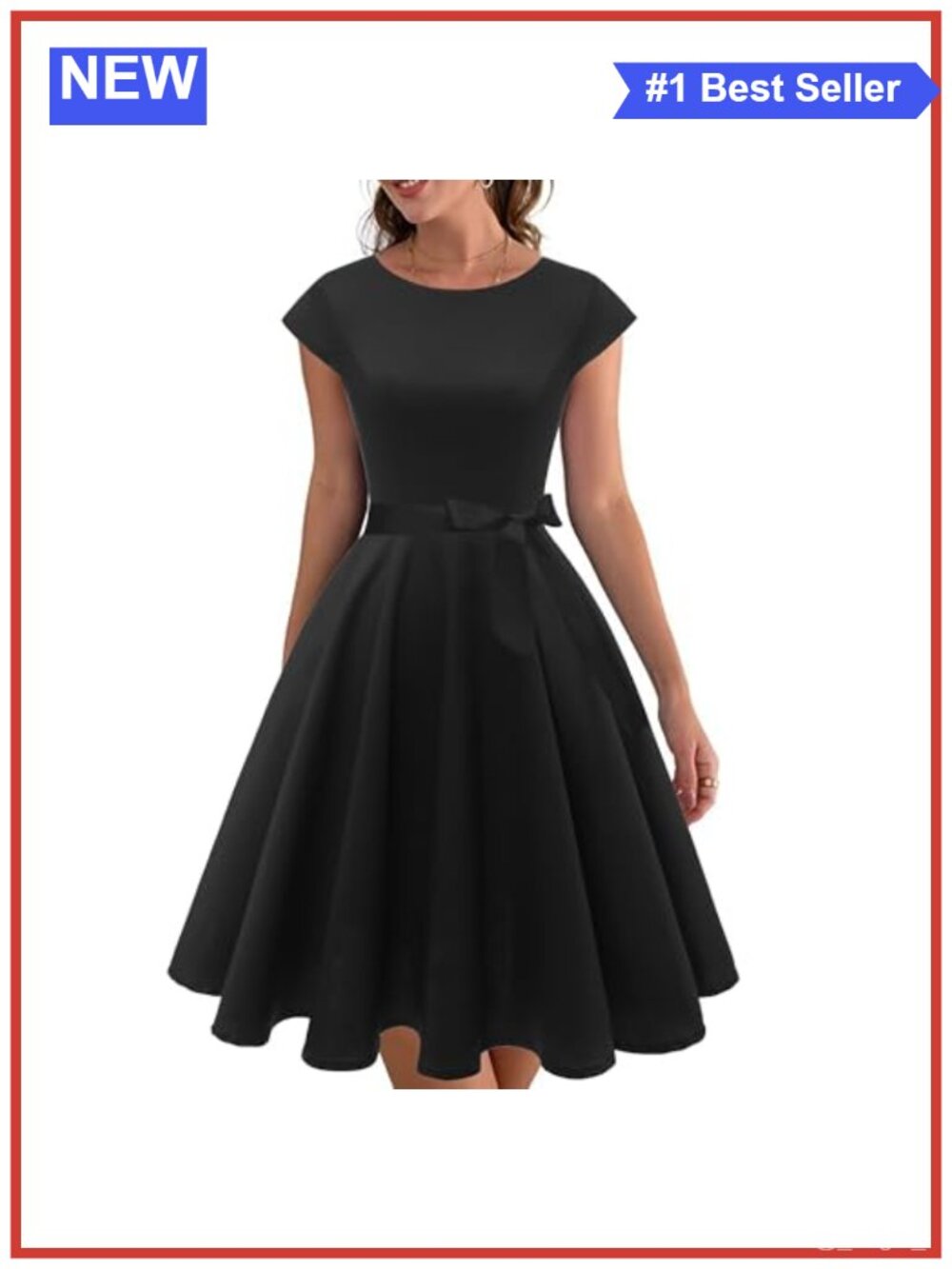 Women's Vintage 1950s Cocktail Party Dress Swing Cap Sleeve Boat Neck Cotton